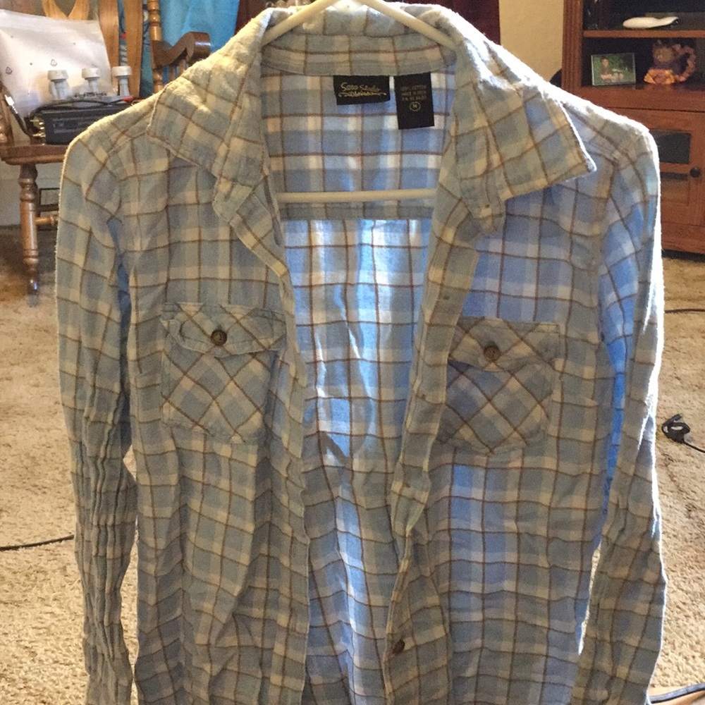 Blue and White Flannel Shirt